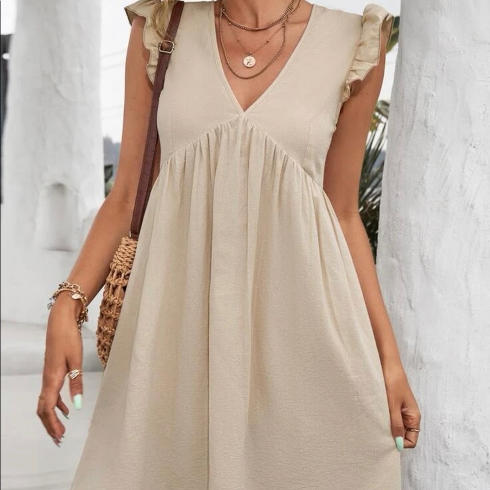 solid tie beige dress